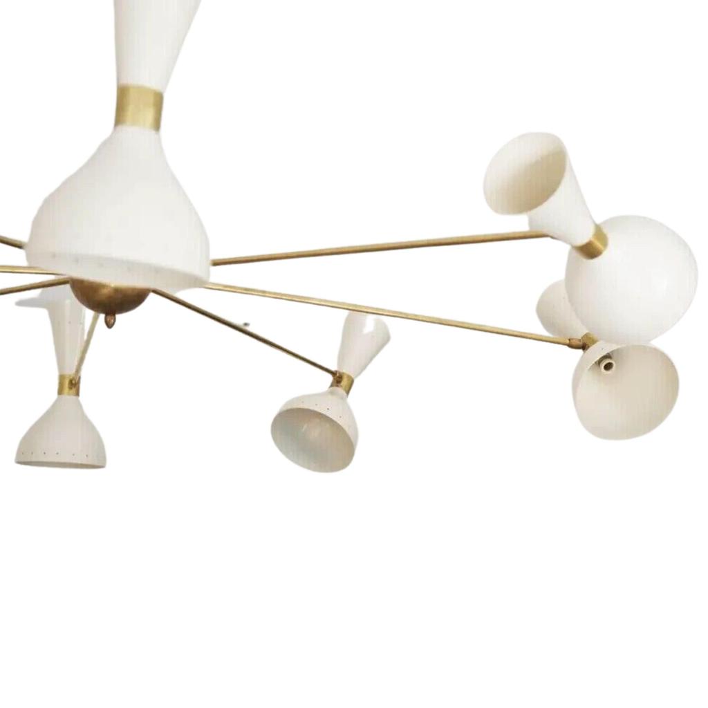 Beautiful Large Brass Chandelier Style of Stilnovo Italian Chandilier 1950s