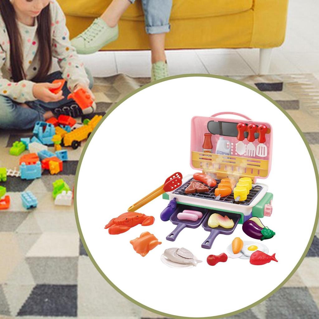 BBQ Grill Toys for Kids Color Changing Food Realistic Interactive Kitchen Playset Preschool