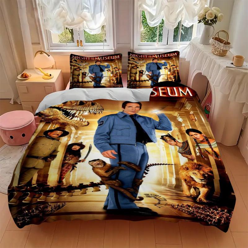 Night Museum Bedding 3 Piece Set HD Print Duvet Cover Pillowcases for Teens Adult Bedroom Decoration Christmas Gift