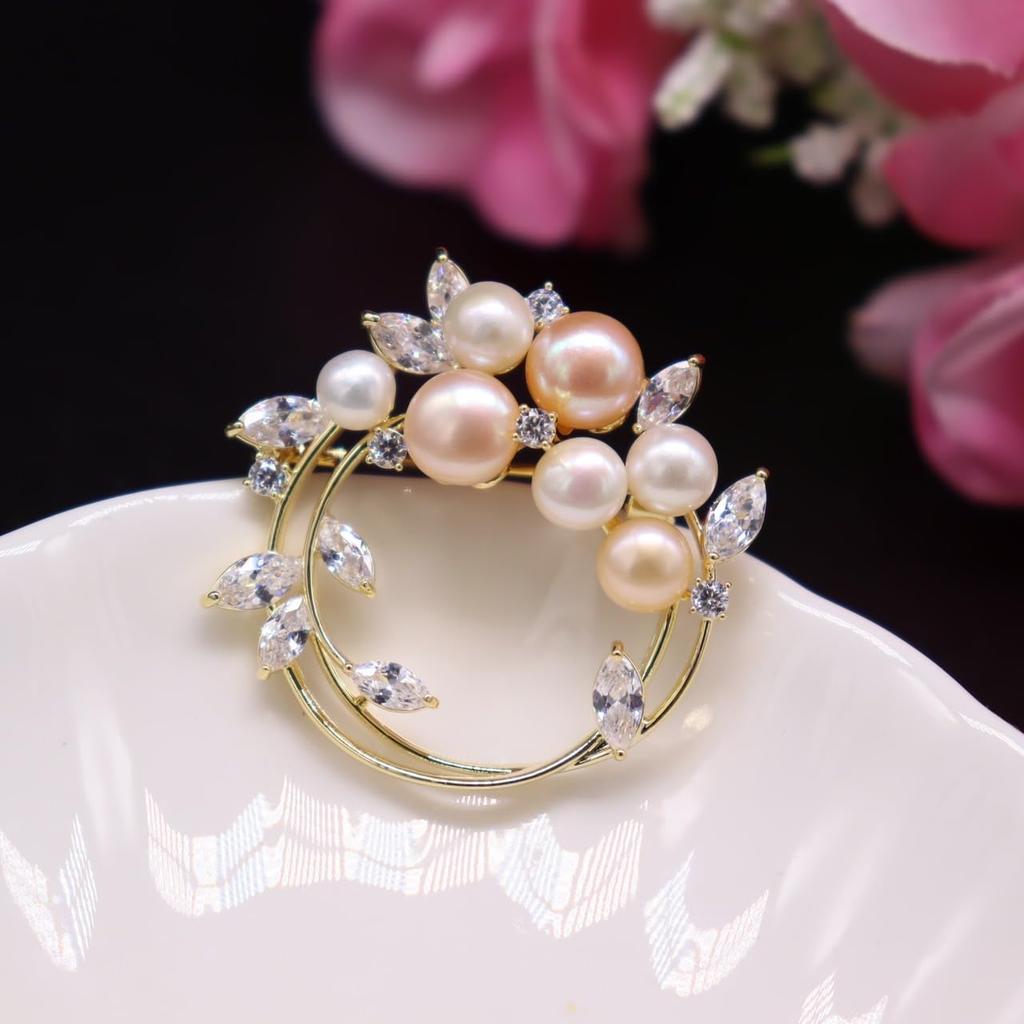 Zircon Freshwater Pearl Flower Dimond Pearl Flower Corsage for Wedding Graduation Entrance Festival Chest Gift for Women for Gift Case Included
