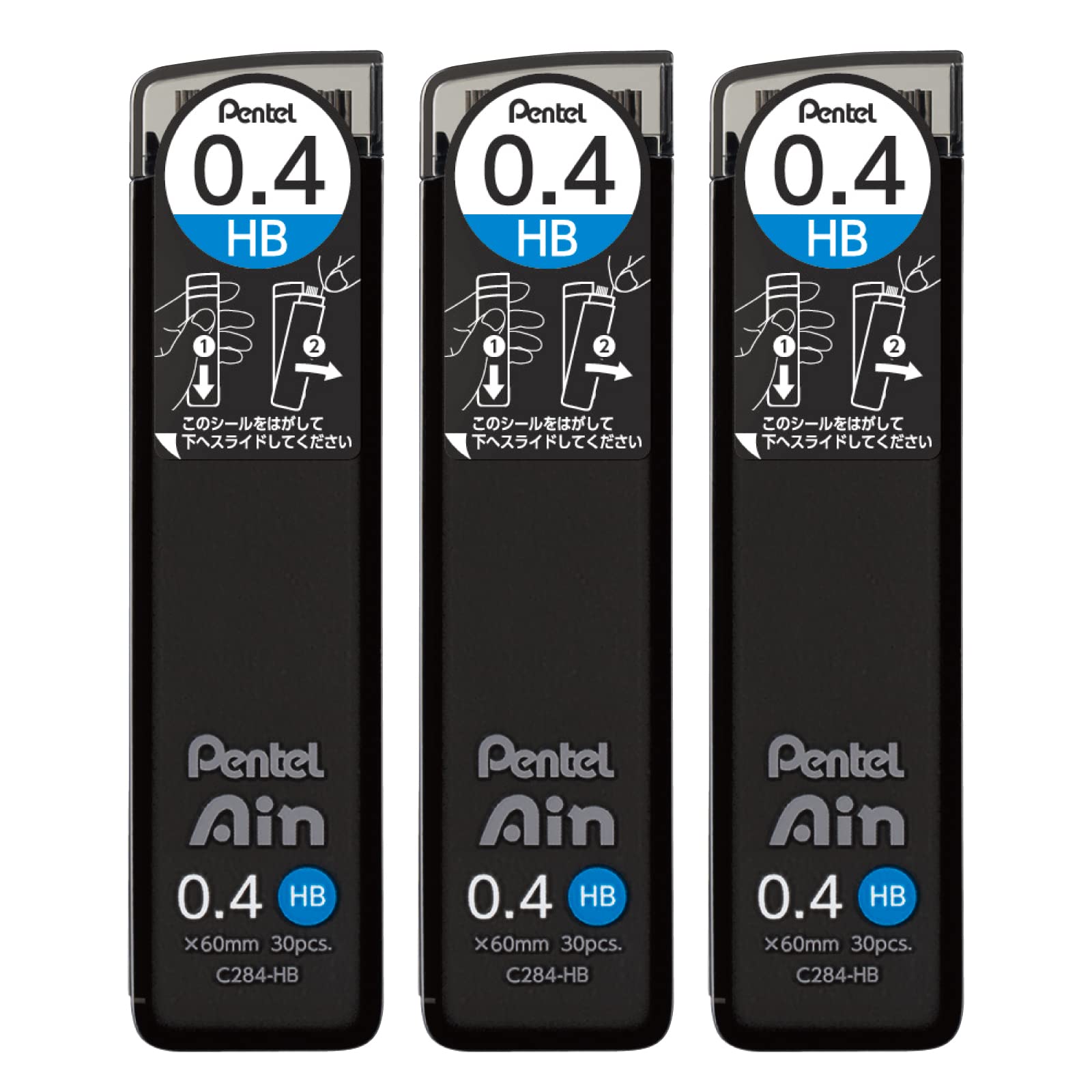 Pentel Ain Mechanical Pencil Lead, 0.4mm HB, 3-pack, AMZ-XC284HB3P