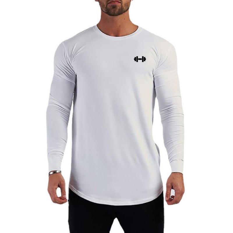 

Muscleguys Autunm Mens Long Sleeve Running T-shirts O-neck Cotton Gym Clothing Slim Fit Sports T Shirts Bodybuilding Shirts Fitness Tees XXL белый