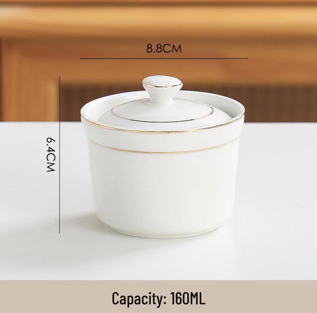 Commercial Ceramic Double Boiler Stew Pot with Lid - Single-Serve Egg Custard & Dessert Cup for Home or Restaurant Use