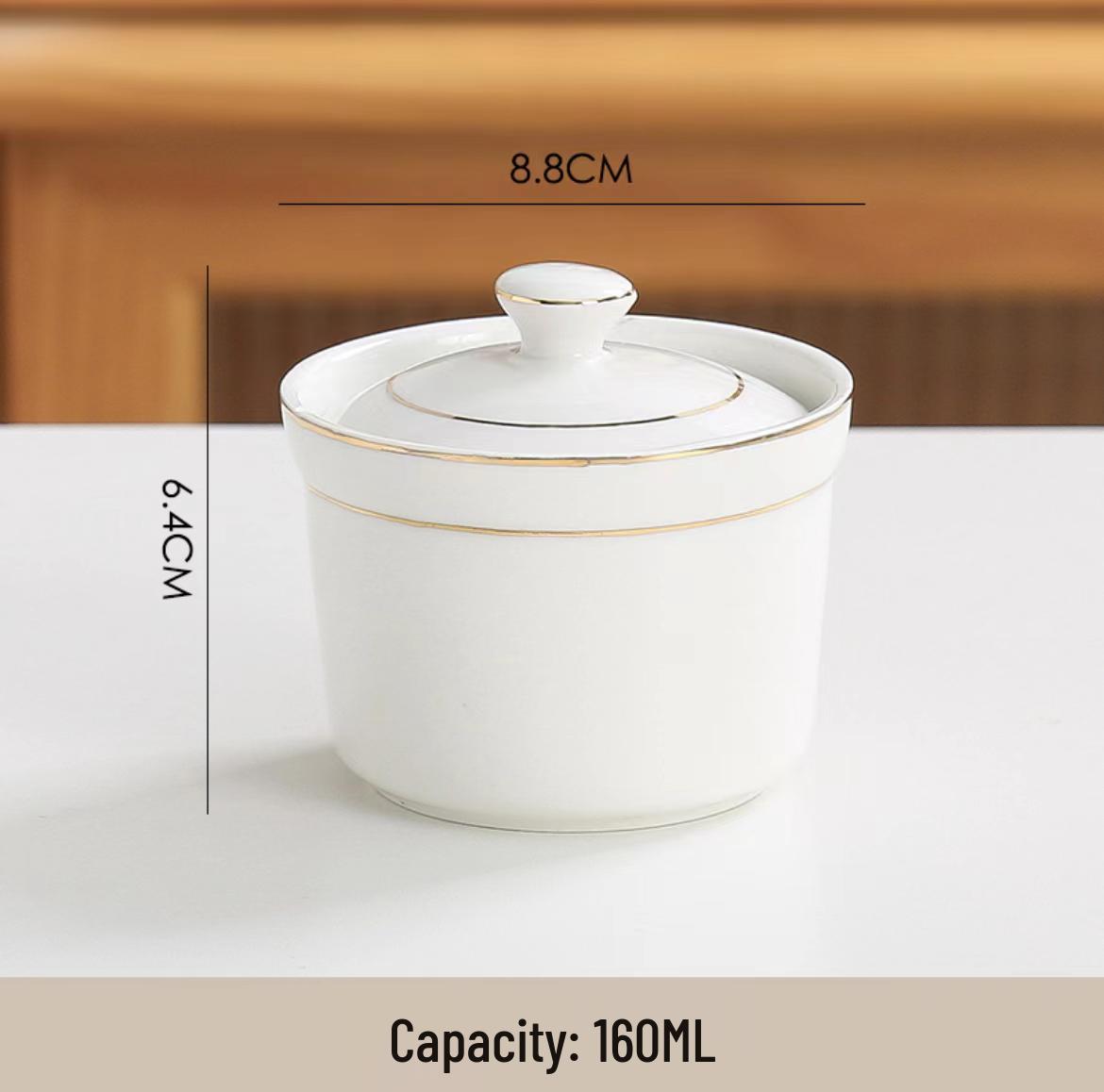 Commercial Ceramic Double Boiler Stew Pot with Lid - Single-Serve Egg Custard & Dessert Cup for Home or Restaurant Use