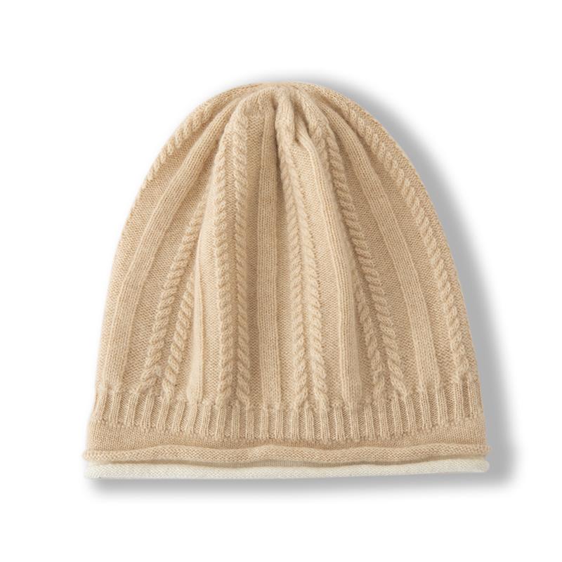 Women 100% Pure Cashmere Beanie Hat Double Layer Cable Knit Winter Warm Soft Slouchy Skullies Cap Cold Weather Accessory
