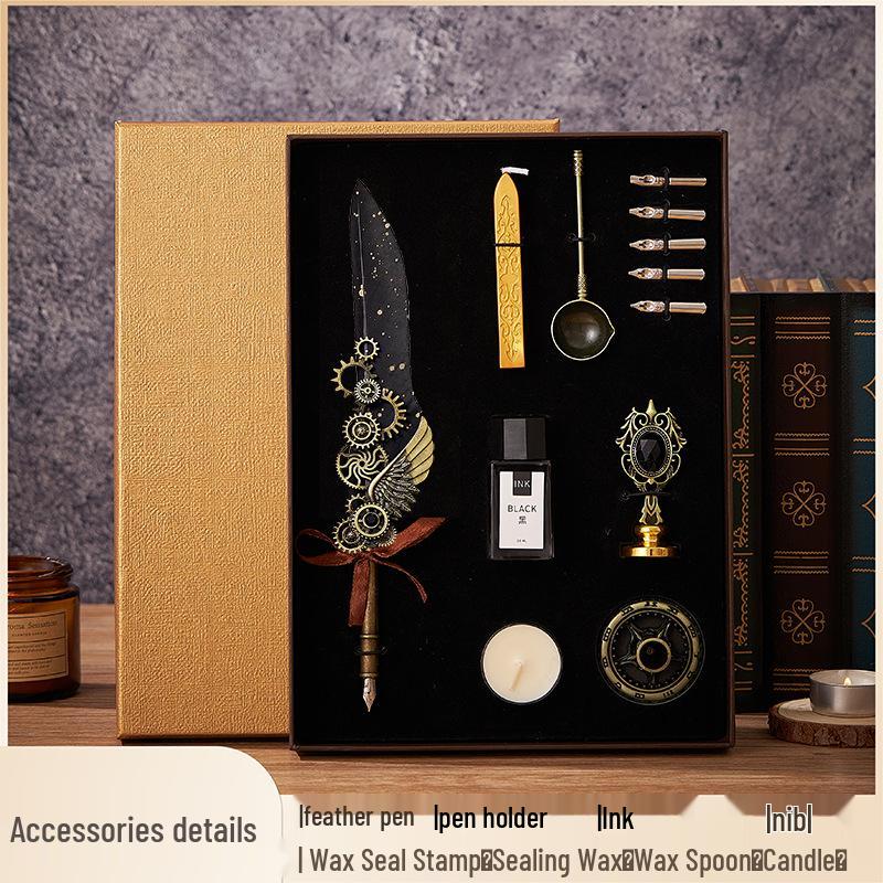 Set stilou Duker: Pană elegantă europeană retro pentru caligrafie cu ceară de sigiliu, perfectă pentru exersarea caligrafiei și prezentare în cutie cadou.