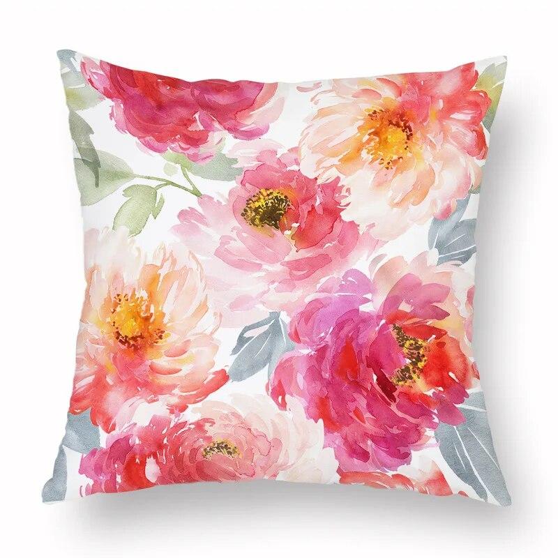 Spring Watercolor Floral Pillowcase Pink Rose Decorative  Sofa Living Room Bed  Home