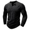 Mens 100 Cotton Slub Long Sleeve Henley Casual T Shirt