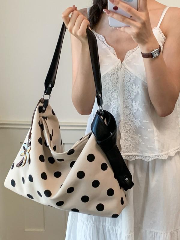 2026 Lightweight Versatile Polka Dot Bag for Women: Large Capacity Shoulder, Crossbody, or Hobo Style for Relaxed Commuting