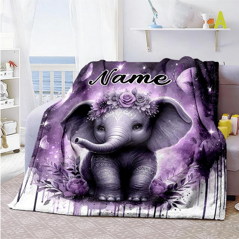 Purple Elephant Customize Text Blanket Lightweight Customizable Blanket Warmthful Decor Versatile for Couch Office Office Chair Livingroom
