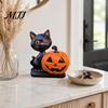 Unique Seasonal Home Ornaments Halloween Black Cat Pumpkin Skull Resin Statue, Cute Decoration for Exquisite Three Dimensional Crafts Indoor