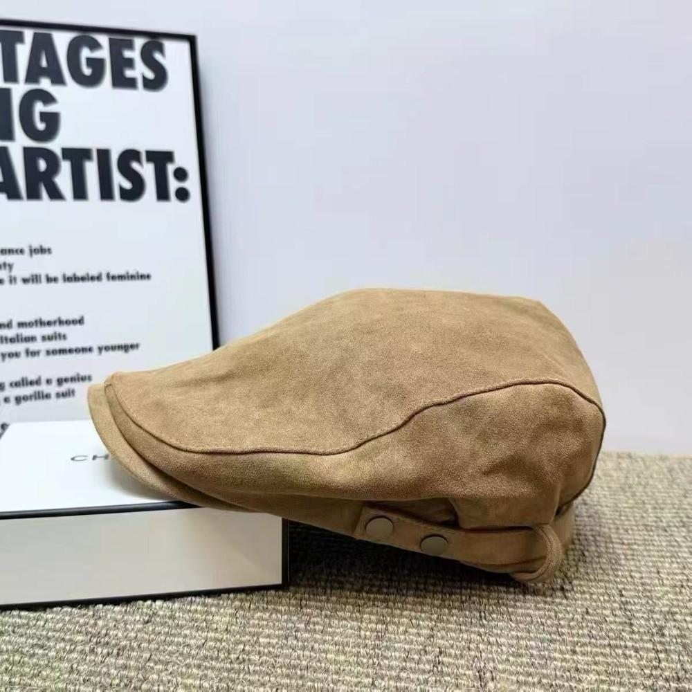 55cm to 59cm Vintage Beret Hat Suede Earflap Cap Artistic Hat Retro Newsboy Cap Outdoor Activities