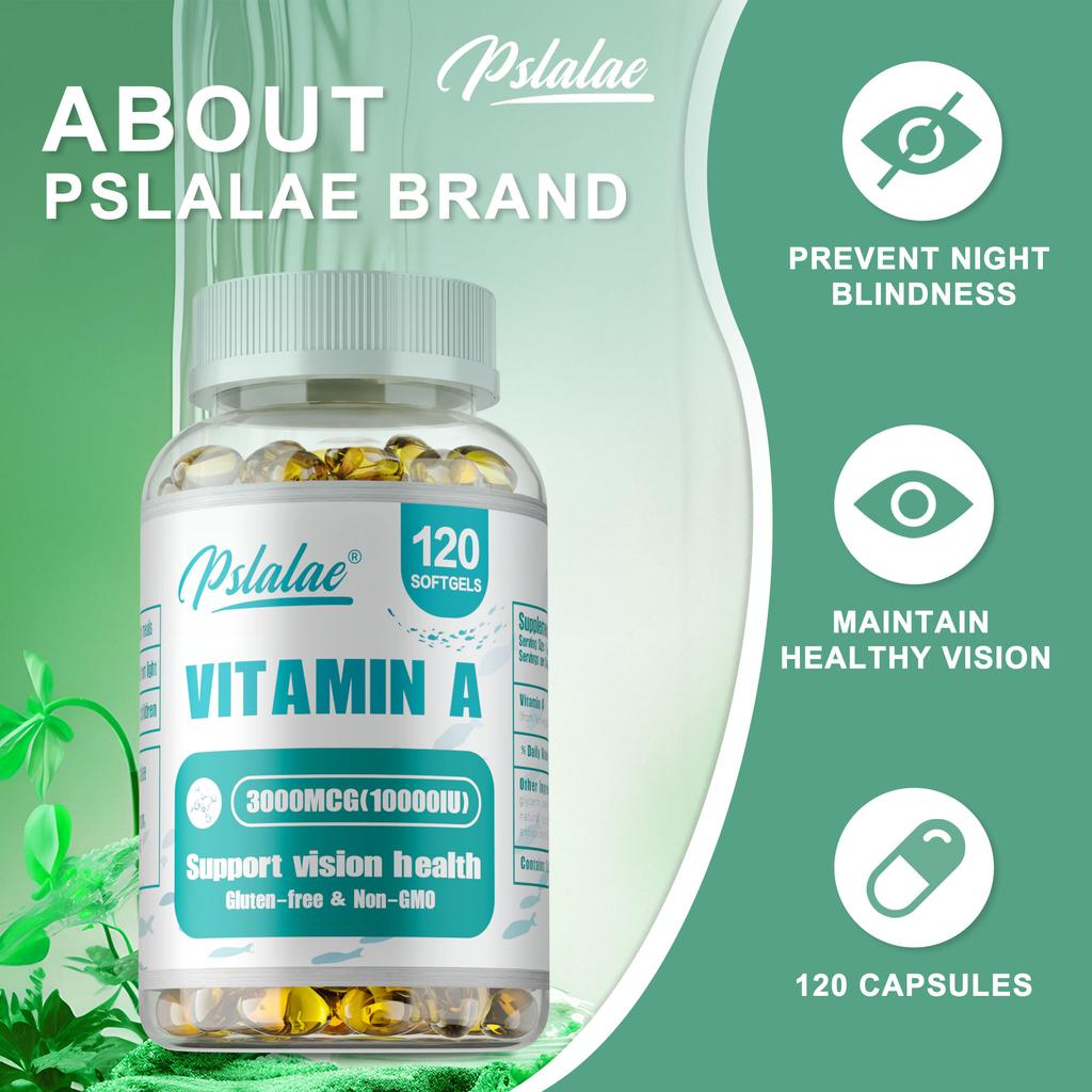 Pslalae Vitamin A Komplex Weichkapseln: Gesunde Sehkraft, allgemeine Gesundheit erhalten, vegan, GVO-frei.