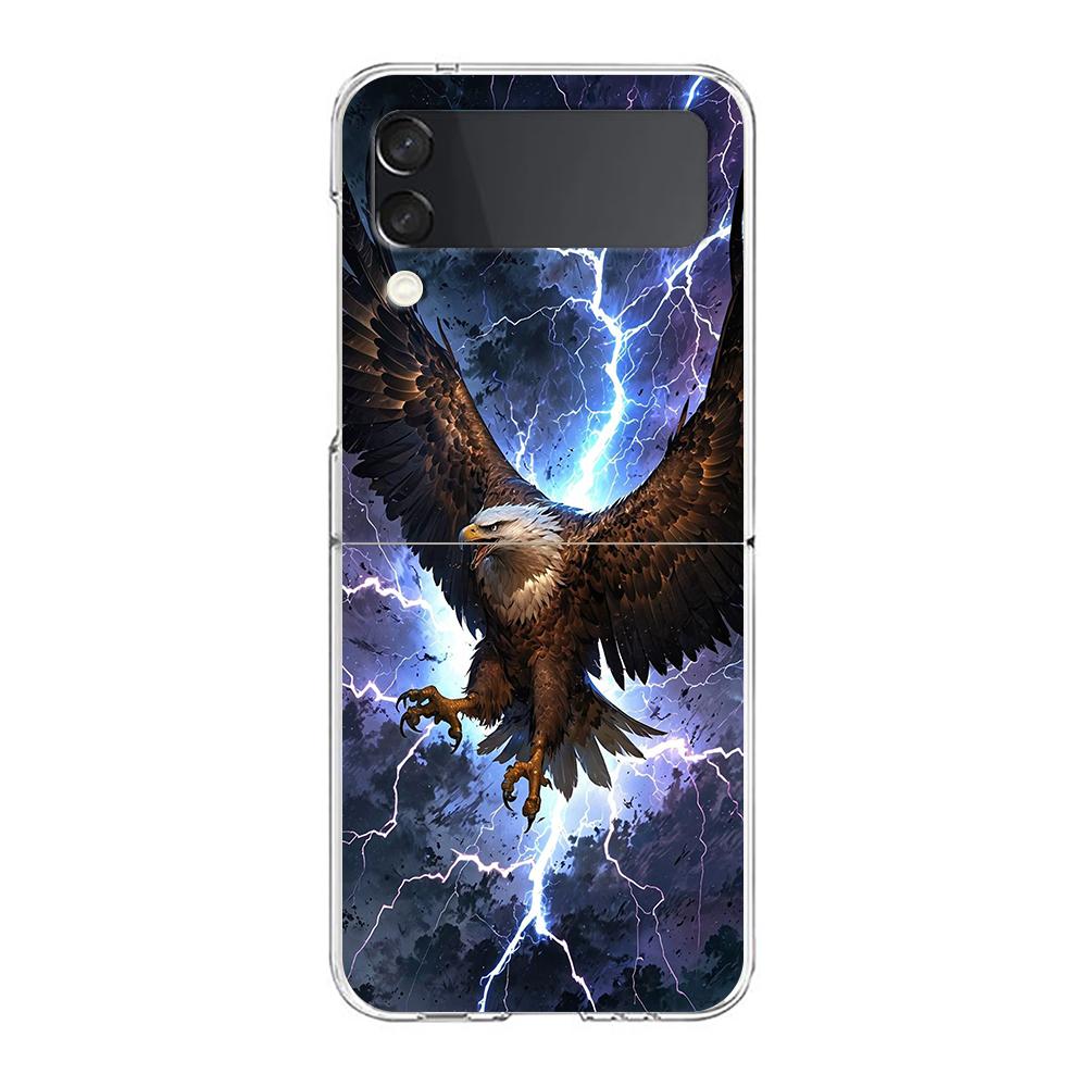 Phone Cover For Samsung Galaxy Z Flip 7 6 5 4 Case Transparent For Samsung Z Flip 3 Hard PC Foldable Bag Eagle Hawk Bird Pattern