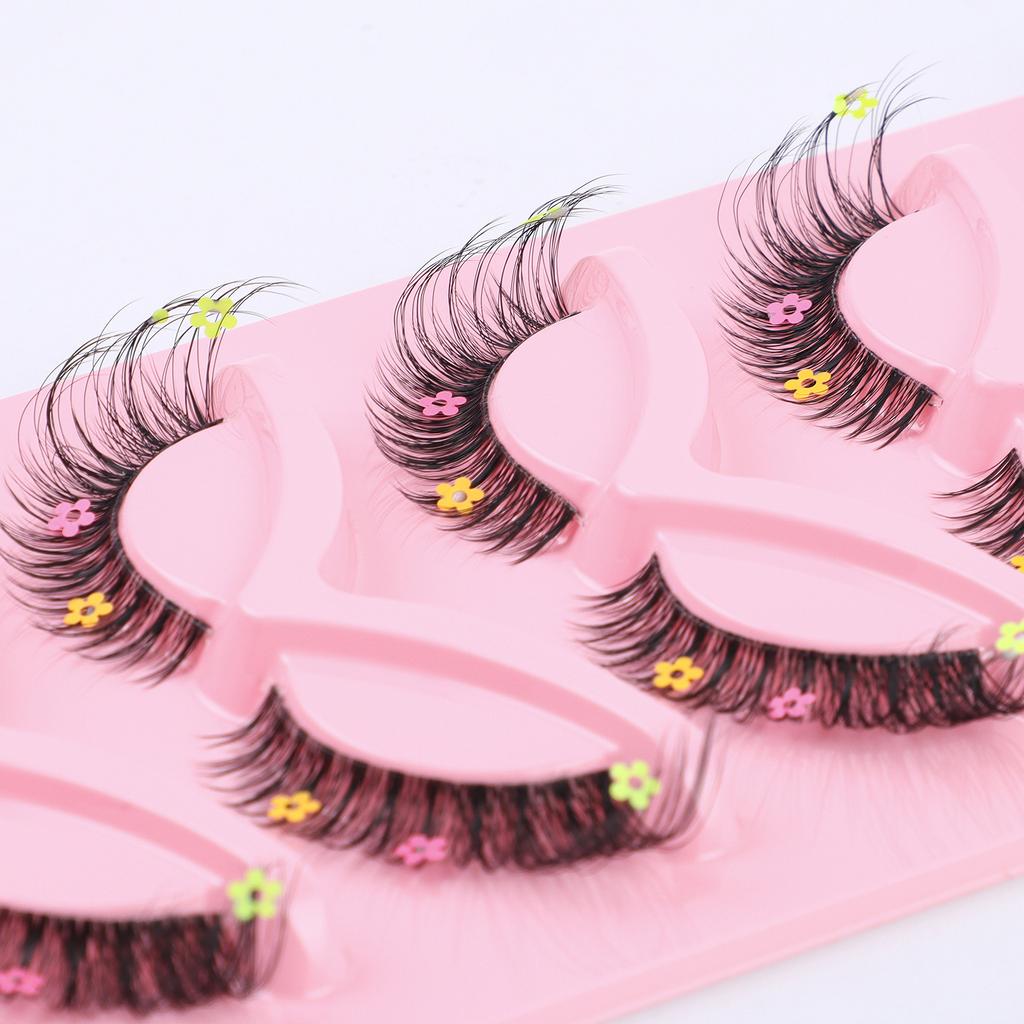 5 Pairs Of Fox Transparent Stem False Eyelashes With Cute Colored Flower Sequined Eyelashes