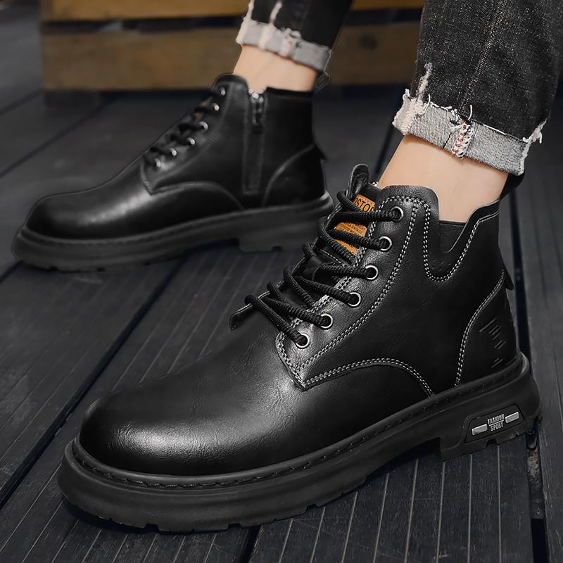 Fashion Warm Plush Fur Winter Boots High Top Male Motocross Boots New Fashion Mens Leather Shoes Motorcycle Ankle Boots for Men