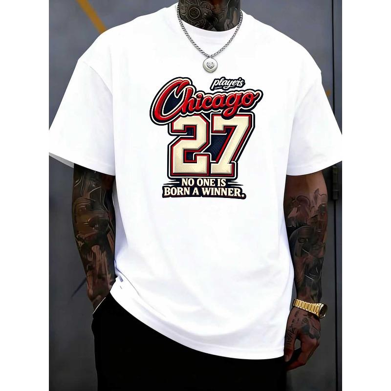 Europäische Größe Herren Sportliches Print-Kurzarm-T-Shirt | Lässig, Lockerer Schnitt, Mittlere Dehnbarkeit, Rundhalsausschnitt, Ganzjahreskleidung