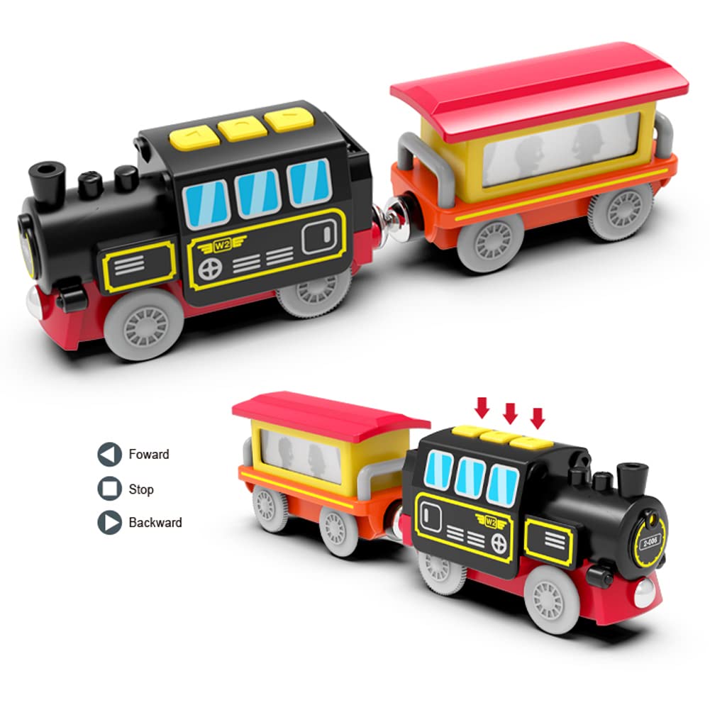 TOPLIVING Wooden Train Track Accessories Battery-Operated Locomotive with Magnetic Connection Compatible with Thomas, Brio, and Chuggington