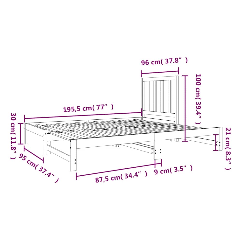 Daybed Extendable 2*(90*190) Cm Solid Pine Wood
