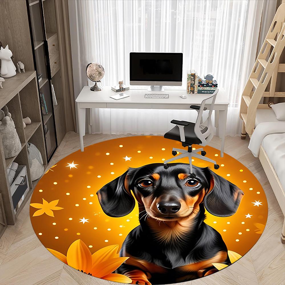 1pc Dachshund, Floral Chair Carpet for Office, Non Slip, Soft and Durable Office Rug for Interior Decoration