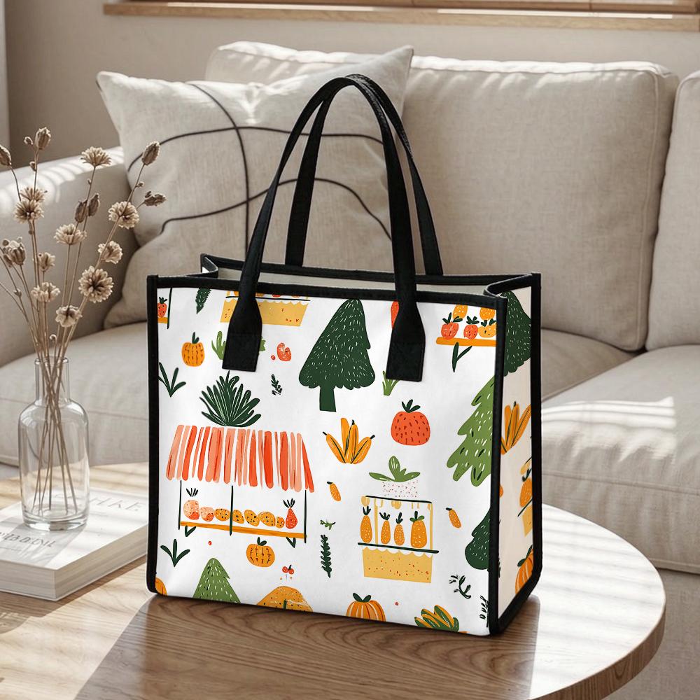 Cute Cartoon Print Canvas Tote Bag Casual Large Capacity Handbag for Daily Use