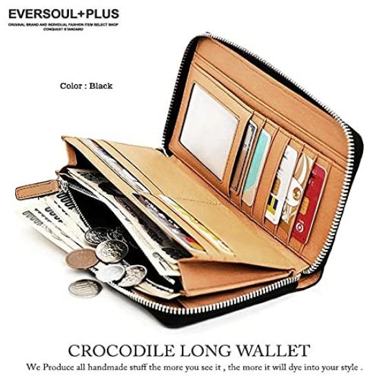 EVERSOUL Krokodilleder Lange Geldbörse mit Rundum-Reißverschluss, Unisex, Geschenk