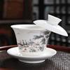 New Ice-White Filament Silver Dragon Hovering Sancai Cover Bowl Kung Fu Tea Set Home Office Light Luxury High-End Tea Cup