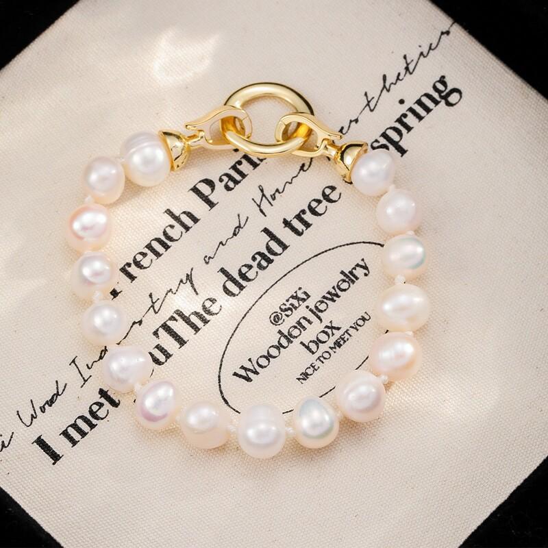 Elegant Freshwater Pearl Bracelet With 18K Gold Plated Copper Chain Baroque Geometric Design Women Handmade Jewelry