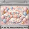 2D Soft Pink Blue Happy Birthday Backdrop Banner with Cute Smiley Balloons