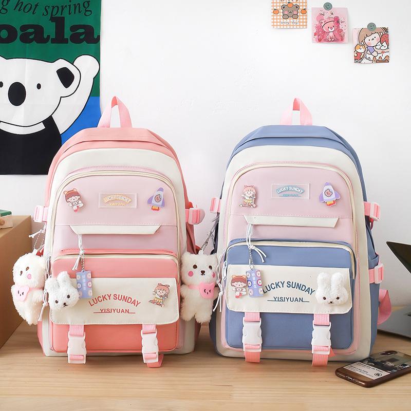 Schultasche Fünfteilige Schultasche für weibliche Grundschüler Campus klein frisch große Kapazität Mittelschule High School Rucksack Belastung