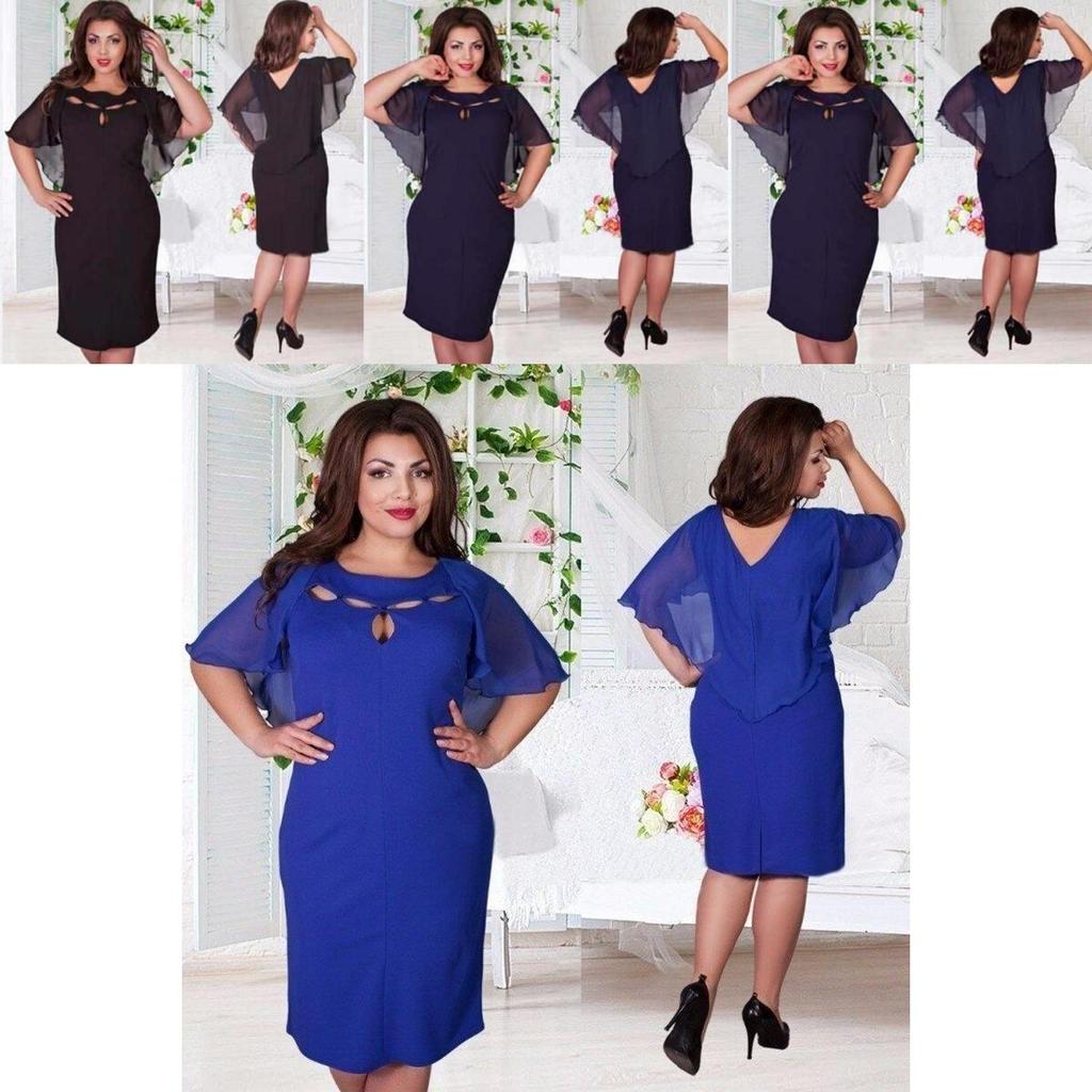 Elegant Women Hollow Out Cape Dress Short Sleeve Clubwear Beach 6xl Large Size Chiffon