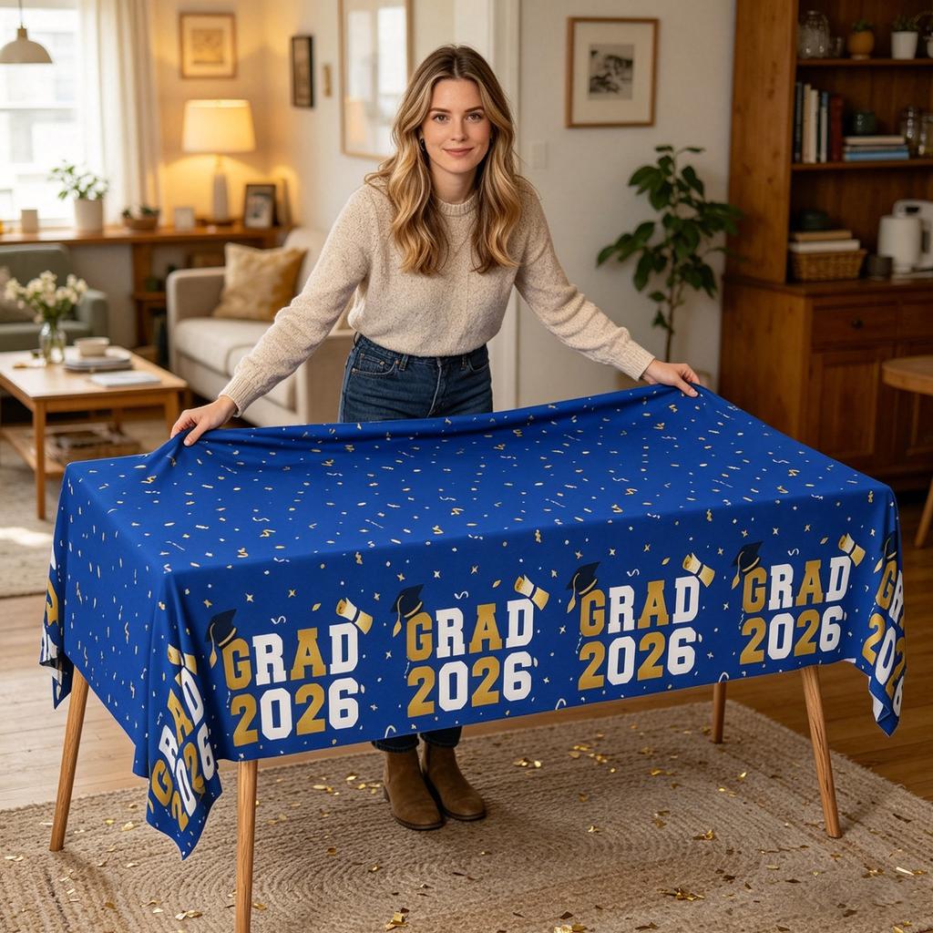Graduation 2026 Tablecloth Disposable Plastic Table Cover for Graduation Party Decorations School Events and Gatherings