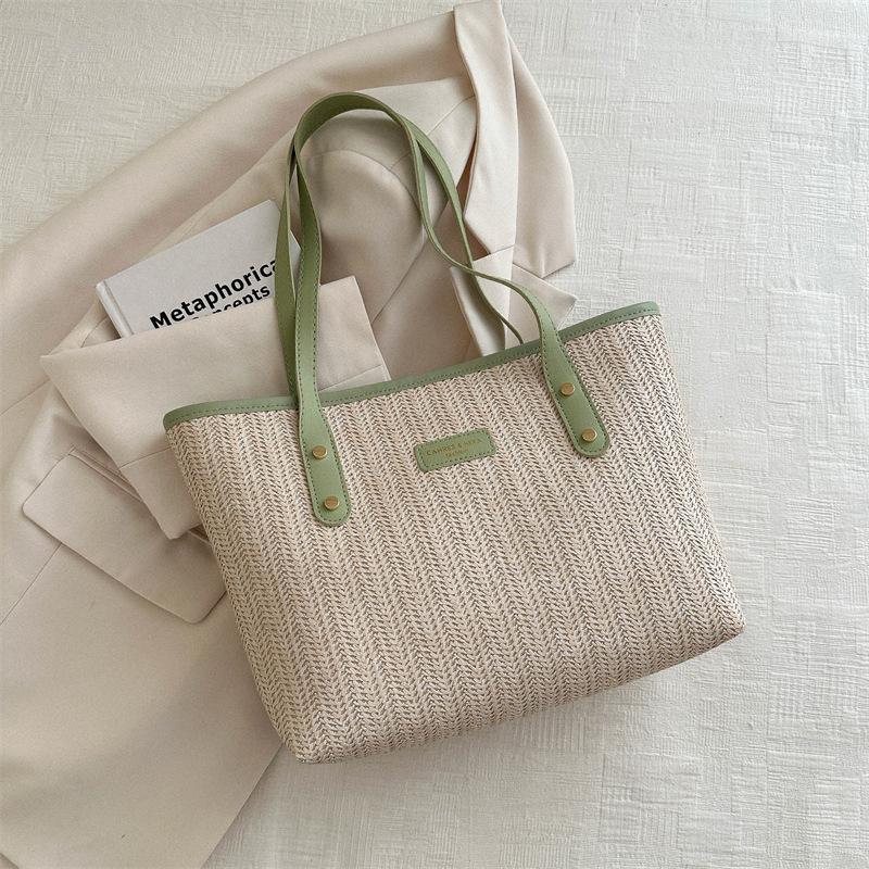 Straw large-capacity fashion Korean version handbag 2025 spring new versatile ins shoulder armpit bag tote bag