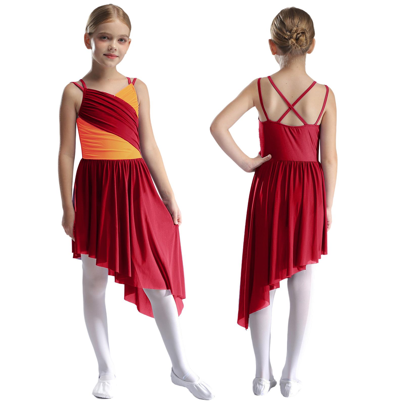 

Детская современная лирическая танцевальная одежда для девочек, платье-слинг, современная танцевальная одежда, прозрачное сетчатое шифоновое танцевальное платье, костюм для фигурного катания 5-6 Years бордовый