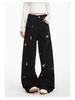 2025 Summer Women's High Waist Embroidered Overalls - European Street Style Punk Wide-Leg Pants