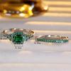Luxury Female Green Zircon Stone Engagement Ring Set Cute Silver Color Wedding Jewelry For Women