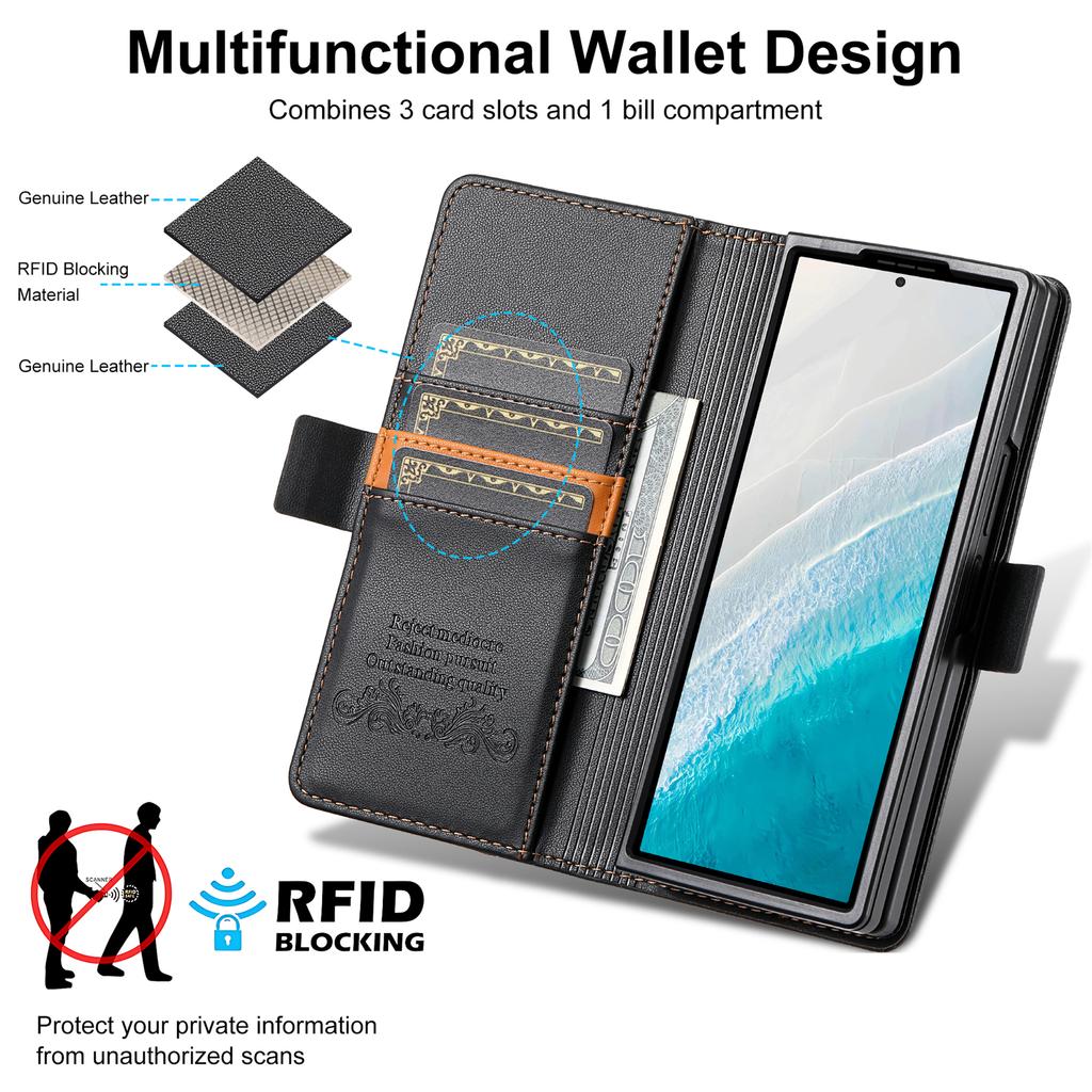 N.BEKUS For Samsung Galaxy Z Fold6 5G Stand Case RFID Blocking PU Leather Wallet Phone Cover