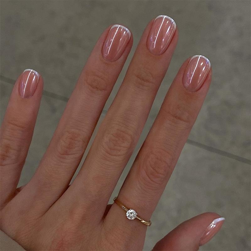 

Electroplated Glitter French Style Press-On Nail Tips for Women