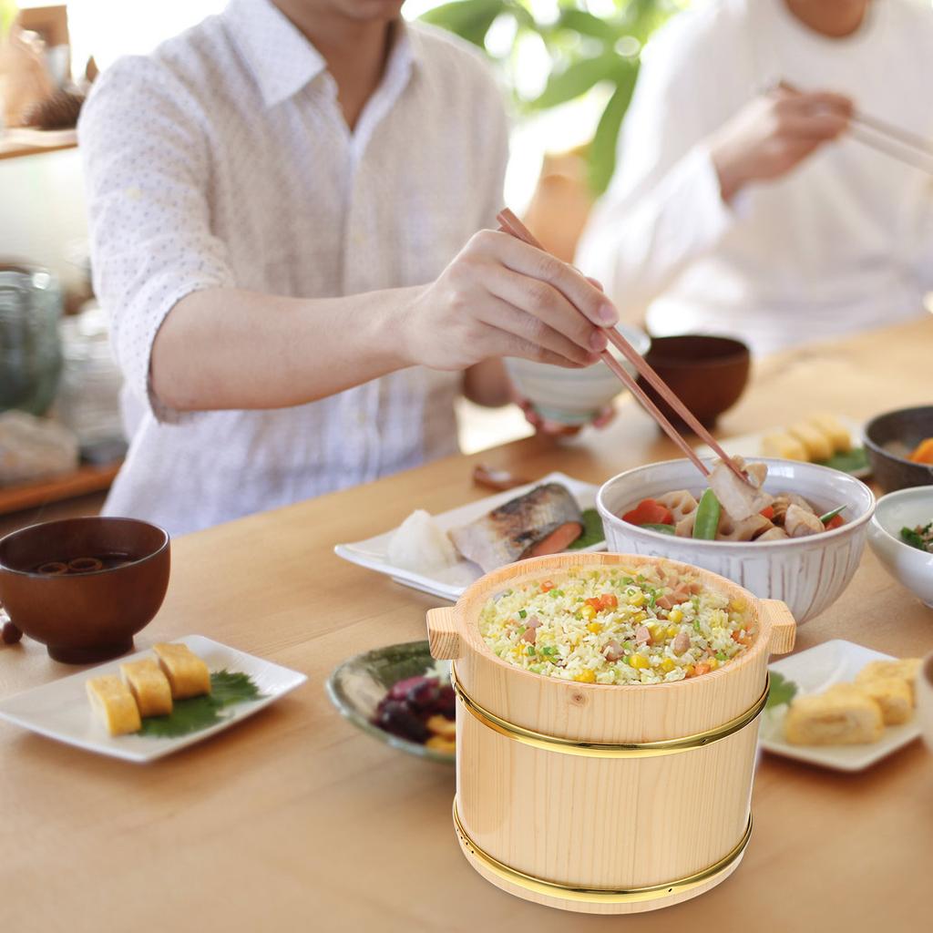 1Set Wooden Sushi Rice Bucket Round Big Opening Mixing Tub for Sushi Sashimi Korean Bbq Rice Serving Display Home Kitchen Decor