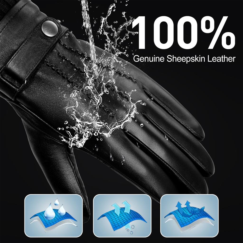 Gants en Cuir Véritable Peau de Mouton Hommes Femmes Hiver Chaud Doublure Cachemire Écran Tactile Gants de Sport pour Course à Pied Vélo Ski Conduite