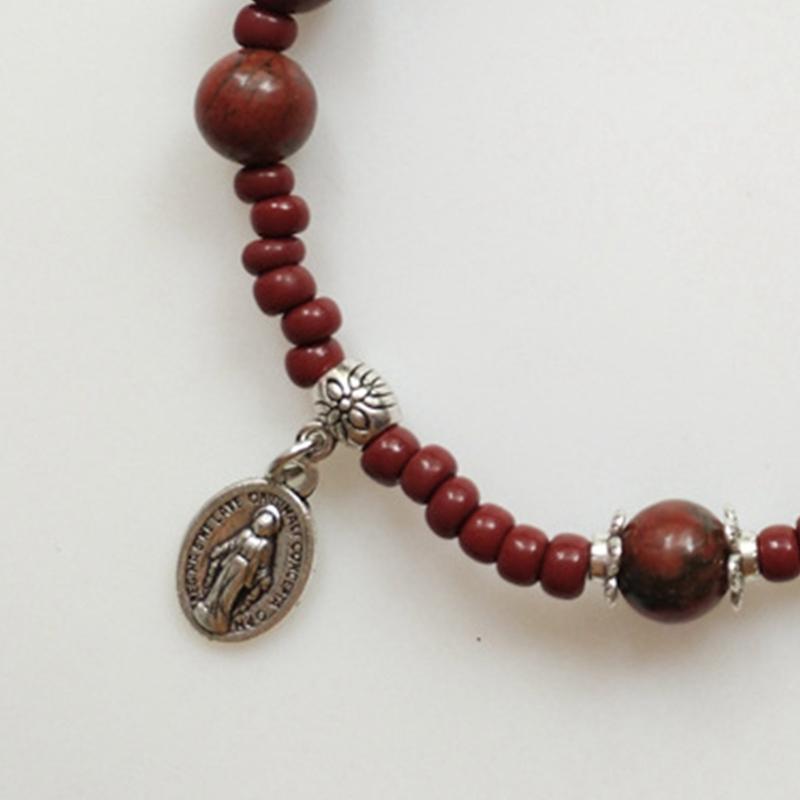 Glass Bead Baptism Religious Gift Catholic for Cross Finger Chain Mini Rosary Sesame Red for Cross Rosary Bracelet for W
