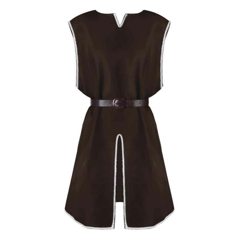 Średniowieczna męska luźna szata pulowerowa na Halloween z okrągłym dekoltem i paskiem