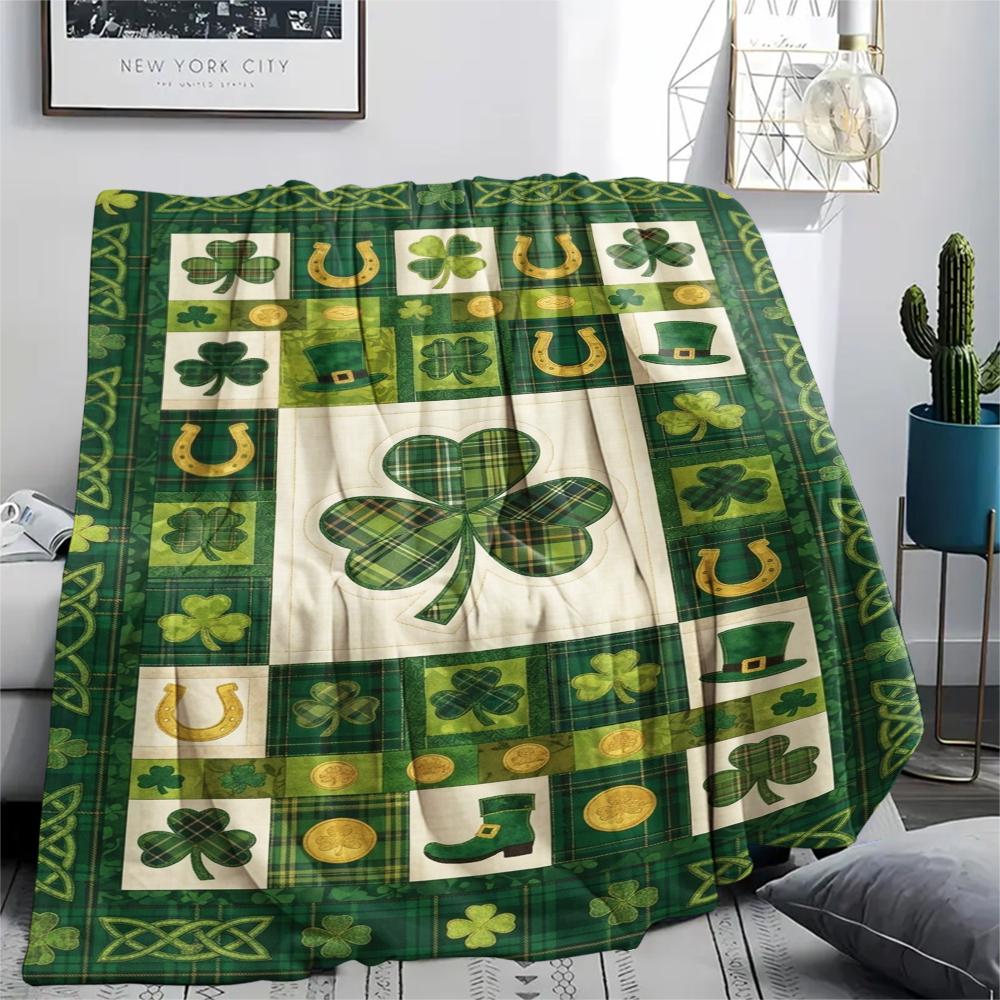 1Pc St.Patrick's Day Print Flannel Blanket, High Quality Comfortable for All Seasons, Home Decor, Warmth and Comfort, Perfect for Christmas Gifts W72