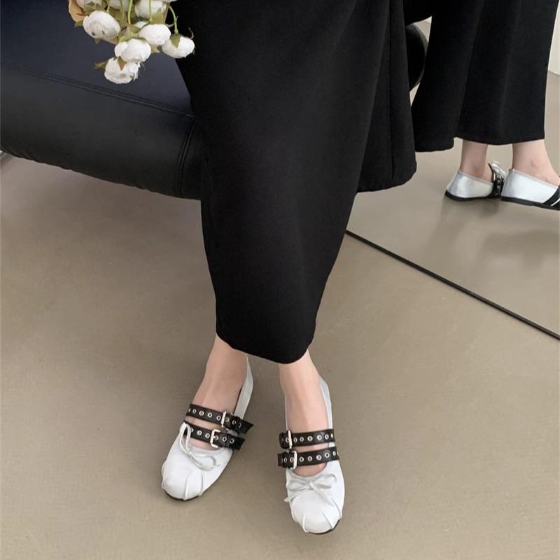 Sweet Bow Design Brand Ballet Flats Women High Quality Satin Round Toe Buckle Mary Jane Shoes Fashion Comfort Soft Bottom Sandal