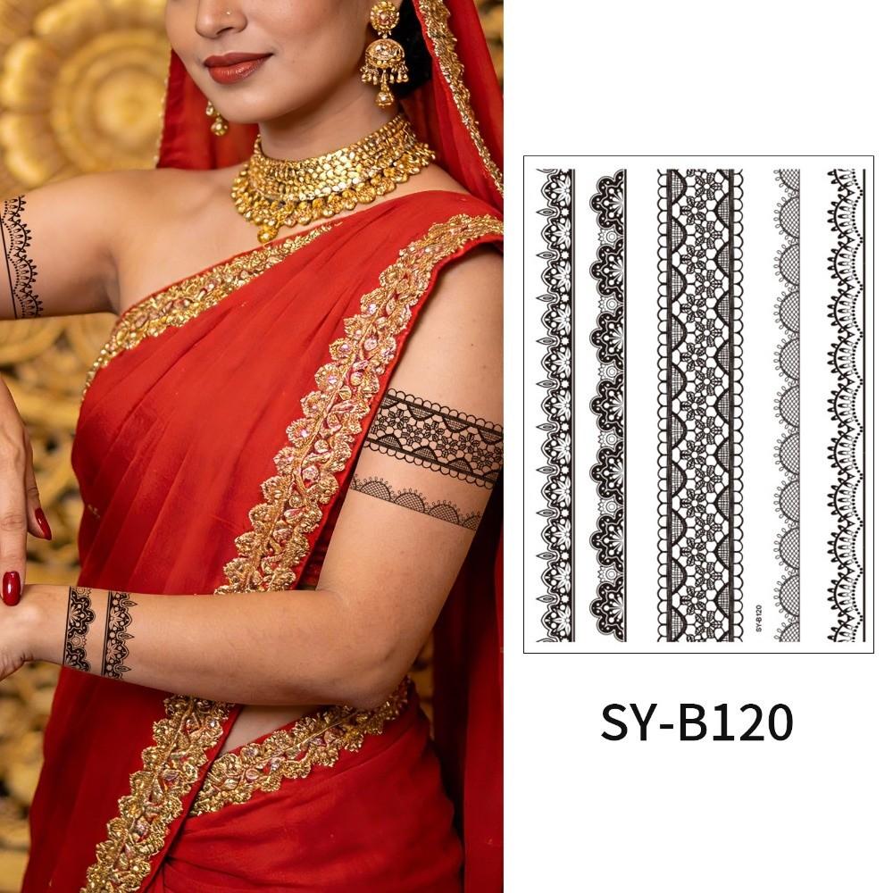 Adesivos de Transferência de Água Tatuagem Temporária de Henna Índia Mehndi Flor Arte Corporal Adesivo Mulher/Senhora/Menina