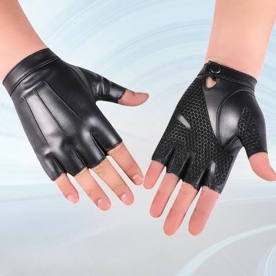 Men and Women Three Stringed Half Finger Leather Gloves Outdoor Street Dance PU Leather Nightclub Women Perform Dance Dance Gloves