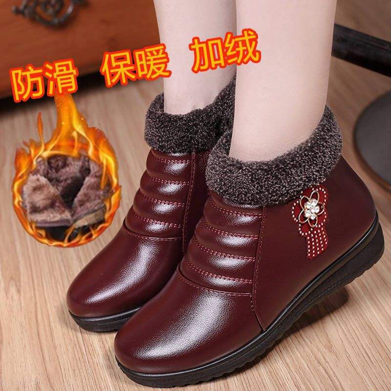 Winter Mother Shoes Women In the Elderly Women Cotton Shoes Velvet Warm Short Boots Women Non-slip Soft-soled Snow Boots