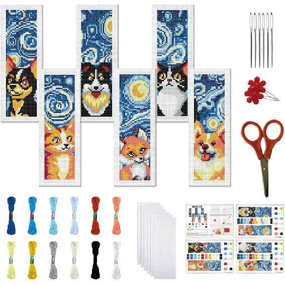 FREEBLOSS Набор для вышивания крестом Закладка 6 шт. Набор для вышивания крестом с нанесенным рисунком Животные Звездные ночи Набор для вышивания с инструкцией для взрослых 8  *2.4