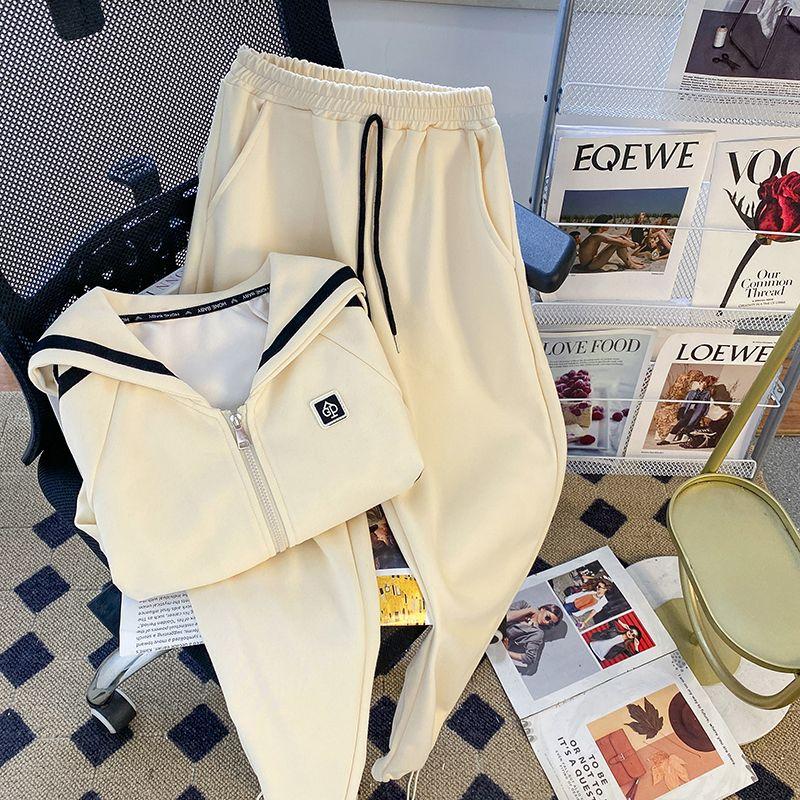 Women Suits Sets Cotton Large Size Pants Thickened Sweaters Coat Top Longs Pants Two-piece Oversize 2PC Suit