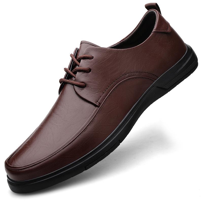 Fashion Men's Oxfords Flats Business Dress Sneakers Men's Genuine Leather Lace-up Casual Shoes Breathable Men Comfortable Walking Shoes